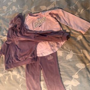 Nike Kids Pink and Mauve Velour Matching Set